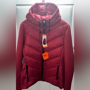 DKNY Women XXL Hooded Puffer Jacket IN Burgundy
